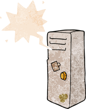 Bir insan tarafından çizilmiş, grunge 'de konuşma baloncuğu olan karikatür dolabı.