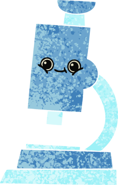 Bir insan tarafından çizilmiş mikroskobun retro illüstrasyon tarzı karikatürü