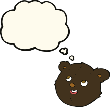 Bir insan tarafından çizilmiş düşünce baloncuklu kara ayı yüzü.