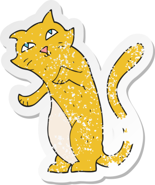 Bir insan tarafından çizilmiş bir karikatür kedinin gerilmiş çıkartması.