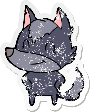 Bir insan tarafından çizilmiş dost canlısı bir kurdun sıkıntılı çıkartması.