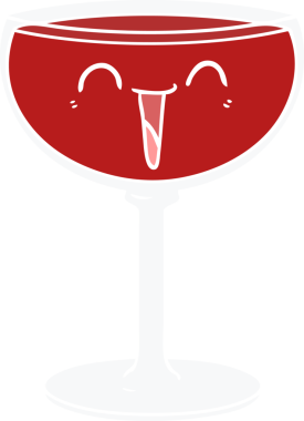 Bir insan tarafından çizilmiş düz renkli bir şarap kadehi.