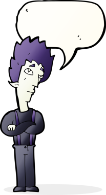 Bir insan tarafından çizilmiş, konuşma balonu olan bir vampir.