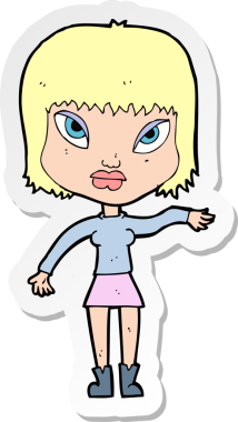 Bir insan tarafından çizilmiş jest yapan bir karikatür kadının çıkartması.