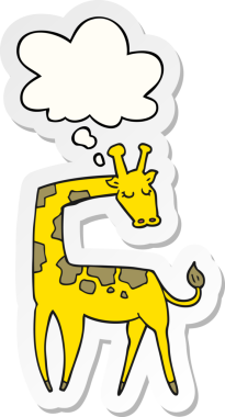 Düşünce baloncuklu karikatür zürafası insan tarafından çizilmiş bir çıkartma.