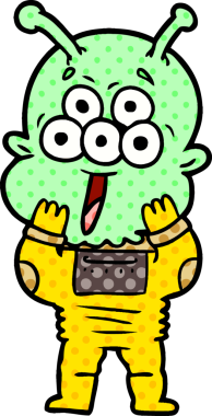 Bir insan tarafından çizilmiş mutlu bir uzaylı çizgi filmi.