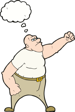 Bir insan tarafından çizilmiş düşünce baloncuğu olan kızgın bir adam.