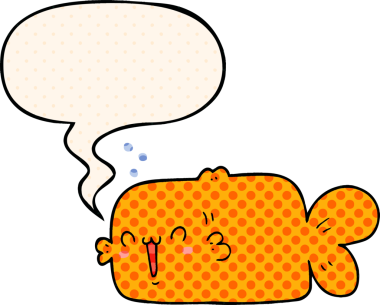 Bir insan tarafından çizilmiş çizgi roman tarzında konuşma balonu olan karikatür balığı.