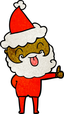 Bir insan tarafından çizilmiş Noel Baba şapkası takan sakallı bir adam.