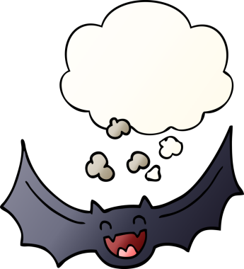 Düşünce baloncuğu olan karikatür yarasası bir insan tarafından çizilmiş.