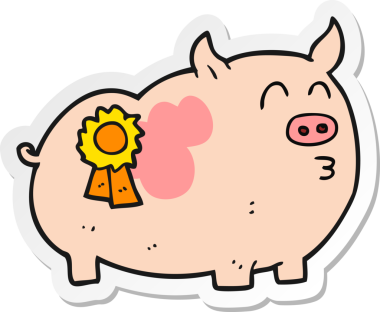 Bir insan tarafından çizilmiş ödül kazanan bir domuzun çıkartması.