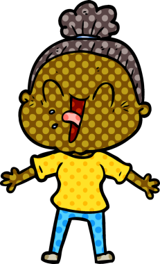 Bir insan tarafından çizilmiş mutlu yaşlı kadın çizgi filmi.