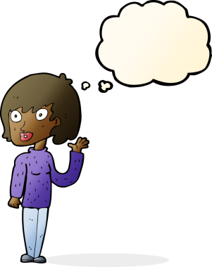 Bir insan tarafından çizilmiş düşünce balonlu bir kadın.