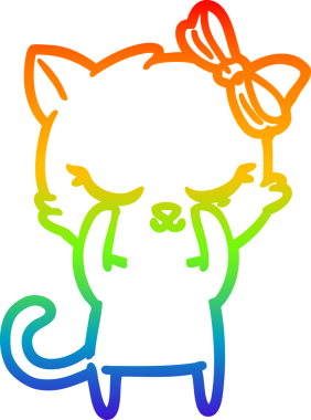 Gökkuşağı gradyan çizimi. Bir insan tarafından çizilmiş şirin bir çizgi film kedisi.