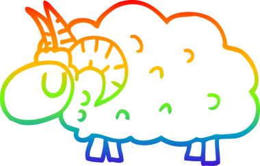 Gökkuşağı gradyan çizgi çizimi bir insan tarafından çizilmiş kara koyun