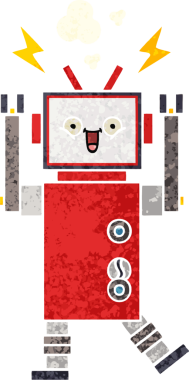 Bir insan tarafından çizilmiş bir robotun retro çizim tarzı karikatürü