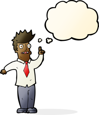 Bir insan tarafından çizilmiş düşünce baloncuğu fikri olan çizgi film adamı.