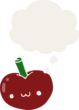 insan tarafından çizilmiş, düşünce baloncuklu çizgi film elması.