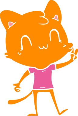 Düz renkli çizgi film Mutlu Kedi Bir insan tarafından çizilmiş barış işareti