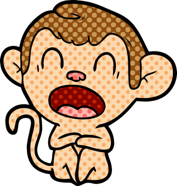 Bir insan tarafından çizilmiş esneyen çizgi maymun.