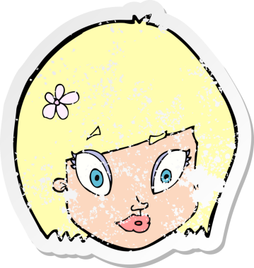 Bir insan tarafından çizilmiş mutlu kadın yüzü karikatürünün gerilimli retro yapıştırması