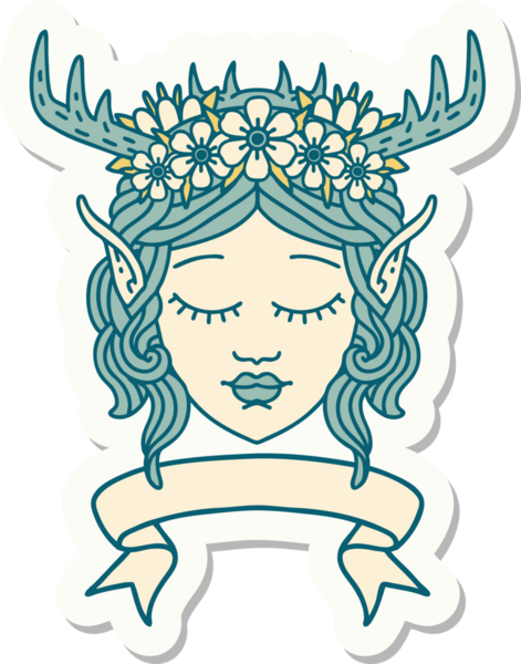 Bir insan tarafından çizilmiş pankartıyla Elf Druid karakterinin çıkartması.