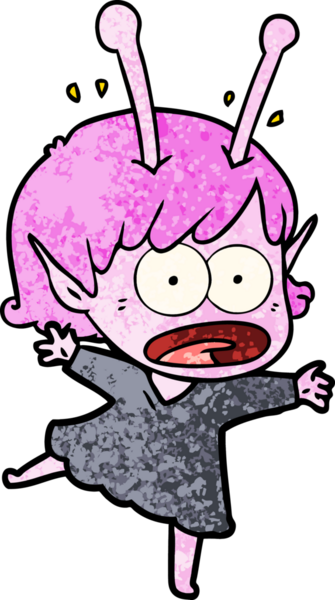 Karikatür, bir insan tarafından çizilen uzaylı kızı şok etti.