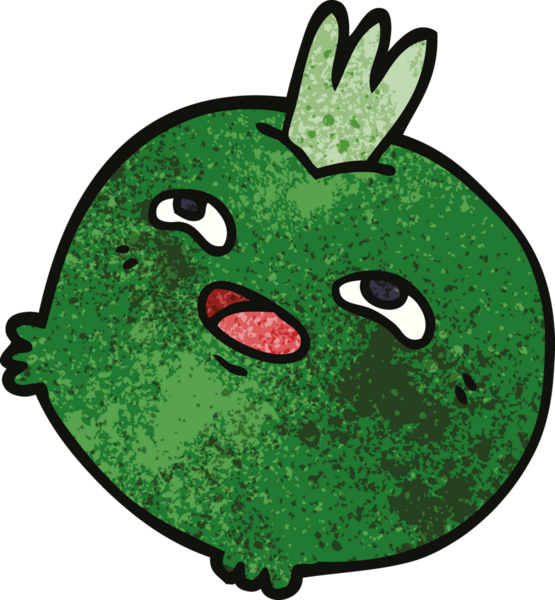 Bir insan tarafından çizilmiş mutlu kök sebze karalaması.