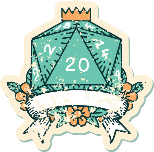 Retro Dövme Biçimi Doğal 20 kritik vuruş D20 zar bir insan tarafından çizildi