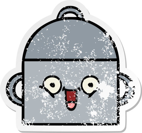 Bir insan tarafından çizilmiş tatlı bir yemek tenceresinin sıkıntılı çıkartması.