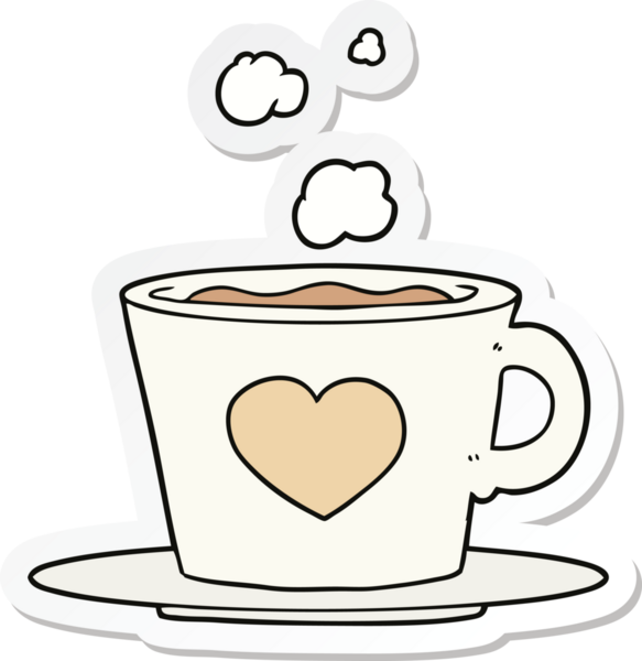 Bir insanın çizdiği güzel bir fincan kahvenin çıkartması.