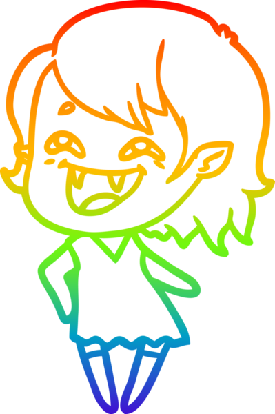 Gökkuşağı gradyan çizgi çizimi Bir insan tarafından çizilmiş gülen vampir kız çizgi filmi