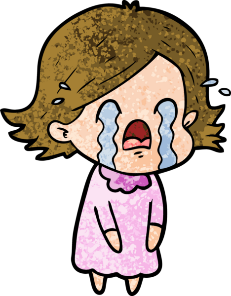 Bir insan tarafından çizilmiş ağlayan çizgi film kadını.