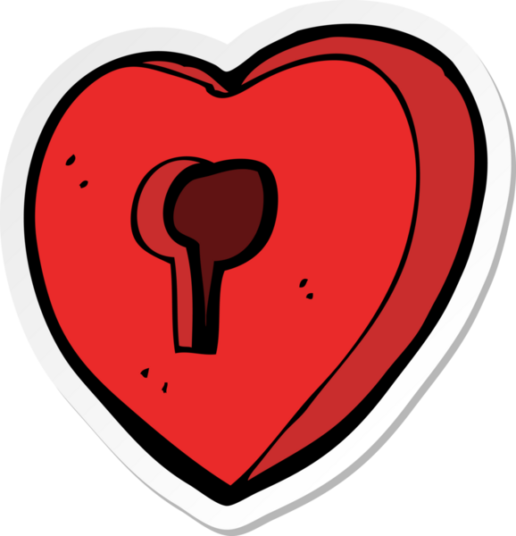 Karikatür kalp çıkartması. Bir insan tarafından çizilmiş anahtar deliği.