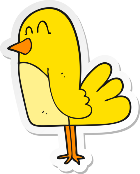 Bir insan tarafından çizilmiş çizgi film kuşunun çıkartması.