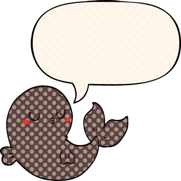 Bir insan tarafından çizilmiş çizgi roman tarzı konuşma balonu olan şirin bir balina.