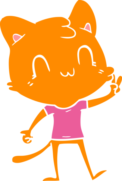 Düz renkli çizgi film Mutlu Kedi Bir insan tarafından çizilmiş barış işareti