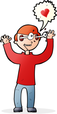 Bir insan tarafından çizilmiş aşık bir çizgi film adamı.