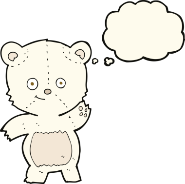 Bir insan tarafından çizilmiş düşünce baloncuğu ile kutup ayısı sallayan çizgi film