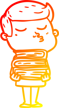 Bir insanın çizdiği kitapları tutan çizgi film mankeni bir adamın sıcak çizgi çizimi.