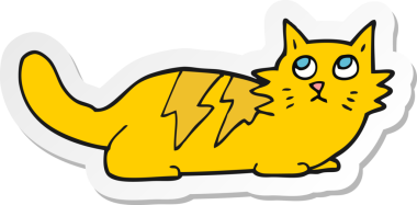 Bir insan tarafından çizilmiş çizgi film kedisinin çıkartması.