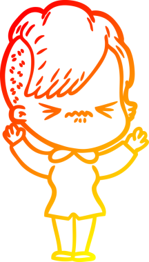 Bir insan tarafından çizilmiş, kızgın bir hipster kızın çizgi çizimi.