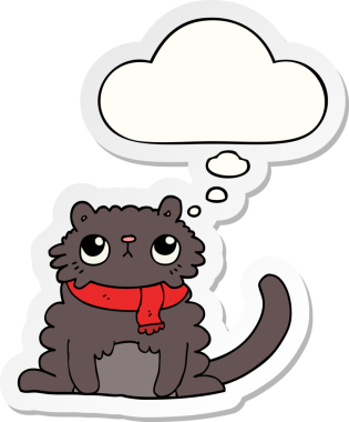 Düşünce baloncuklu çizgi film kedisi insan tarafından çizilmiş bir çıkartma.