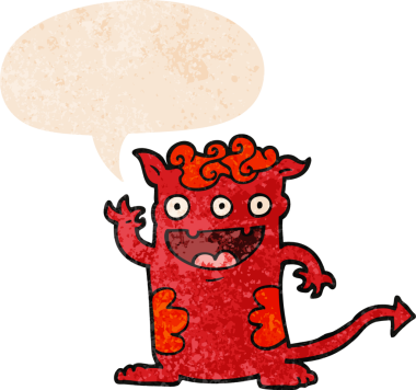 Cadı-Cadılar Bayramı canavarı, grunge 'da konuşma baloncuğu olan, bir insan tarafından çizilmiş desenli, sıkıntılı bir çizgi film.