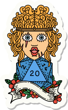 Bir insan tarafından çizilmiş 20 zarlı bir insan barbarının çıkartması.