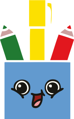 Bir insan tarafından çizilmiş bir kalem tenceresinin düz renkli retro karikatürü