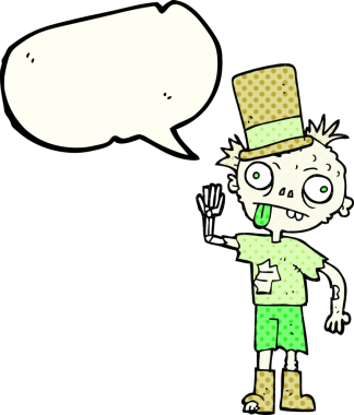 Bir insan tarafından çizilmiş serbest çizilmiş çizgi roman konuşma balonu zombisi.