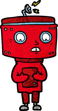 Bir insan tarafından çizilmiş çizgi film robotu