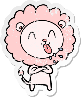 Bir insan tarafından çizilmiş mutlu çizgi film aslanının sıkıntılı çıkartması.