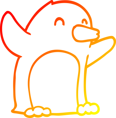 Bir insan tarafından çizilen sıcak çizgi çizimi bir pengueni heyecanlandırdı.